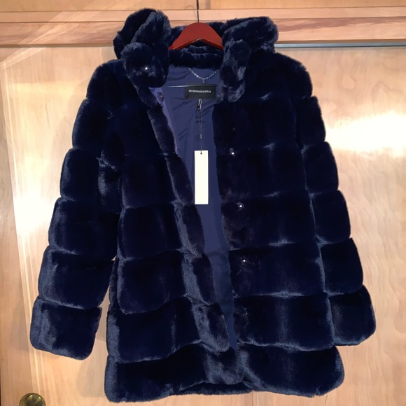 navy blue fur hood coat